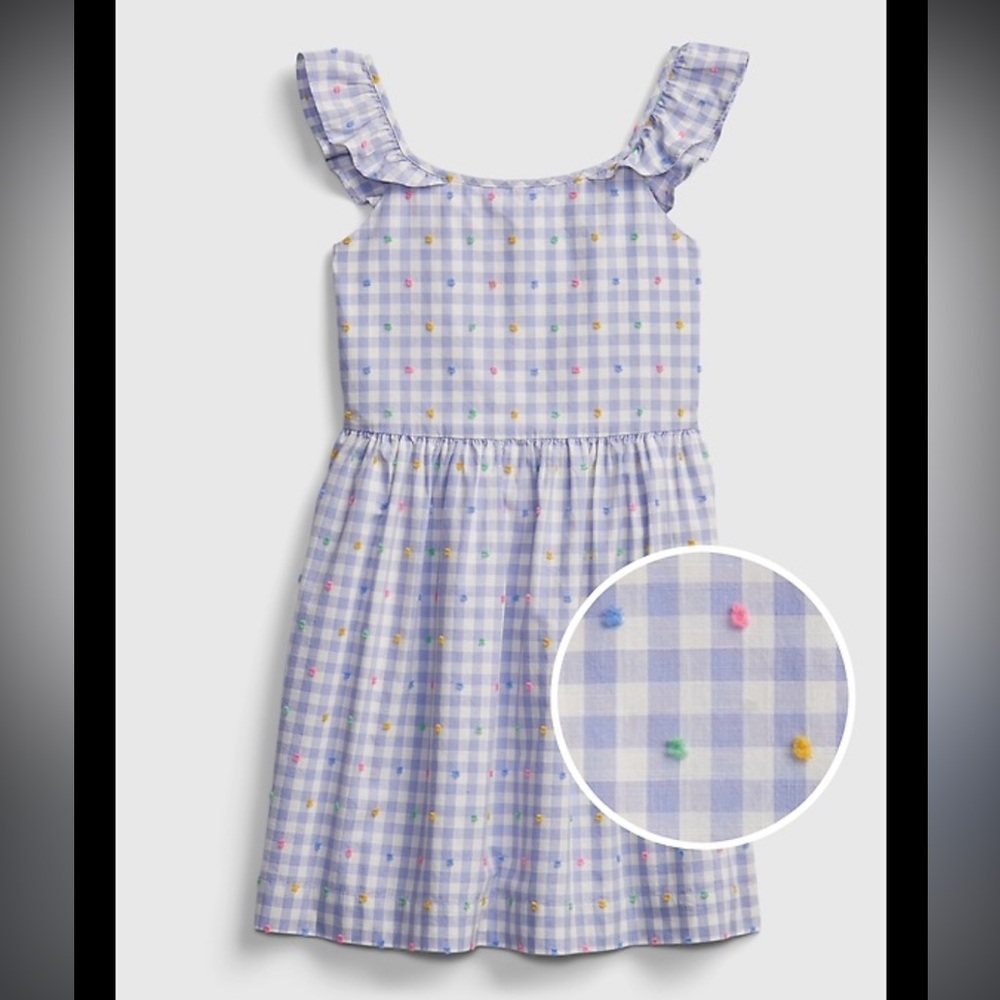 GAP Girls Blue Gingham Ruffle Strap Dress Size 8
